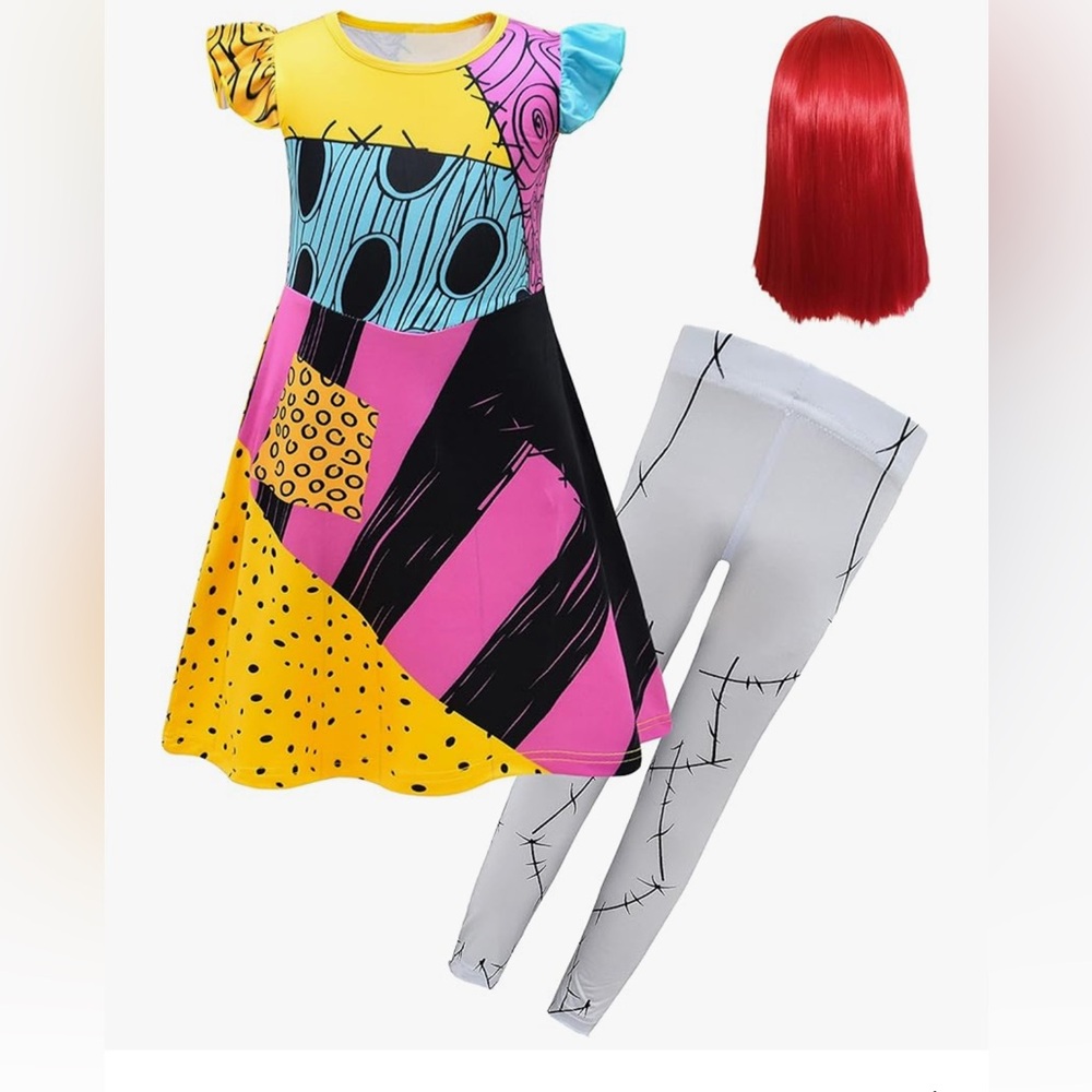 Colorful Patchwork Dress and Leggings Set